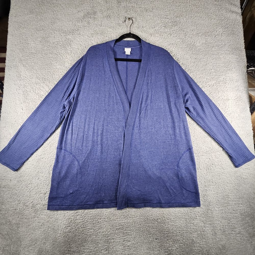 Chicos Zenergy Cardigan‎ Womens 3 XL Blue Ribbed Pockets Flowy Casual Office